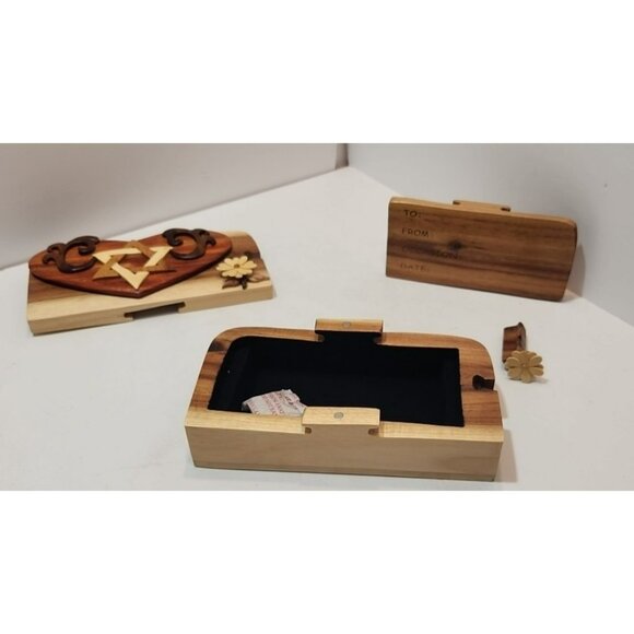 Carver Dan's Handcrafted Wooden Puzzle Box/Trinket Box Star Of David & Florals - Picture 13 of 16